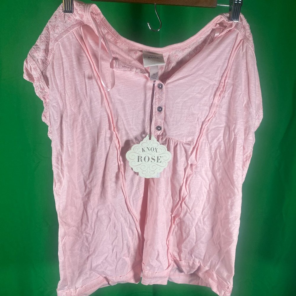 Knox Rose Pink Embroidered Short Sleeve Pullover Top Size Medium